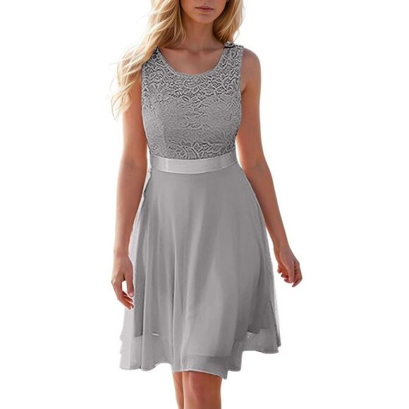 Bery Love Women's Floral Lace Fit & Flare Skater Mini Short Dress Color Gray SM - Picture 9 of 9